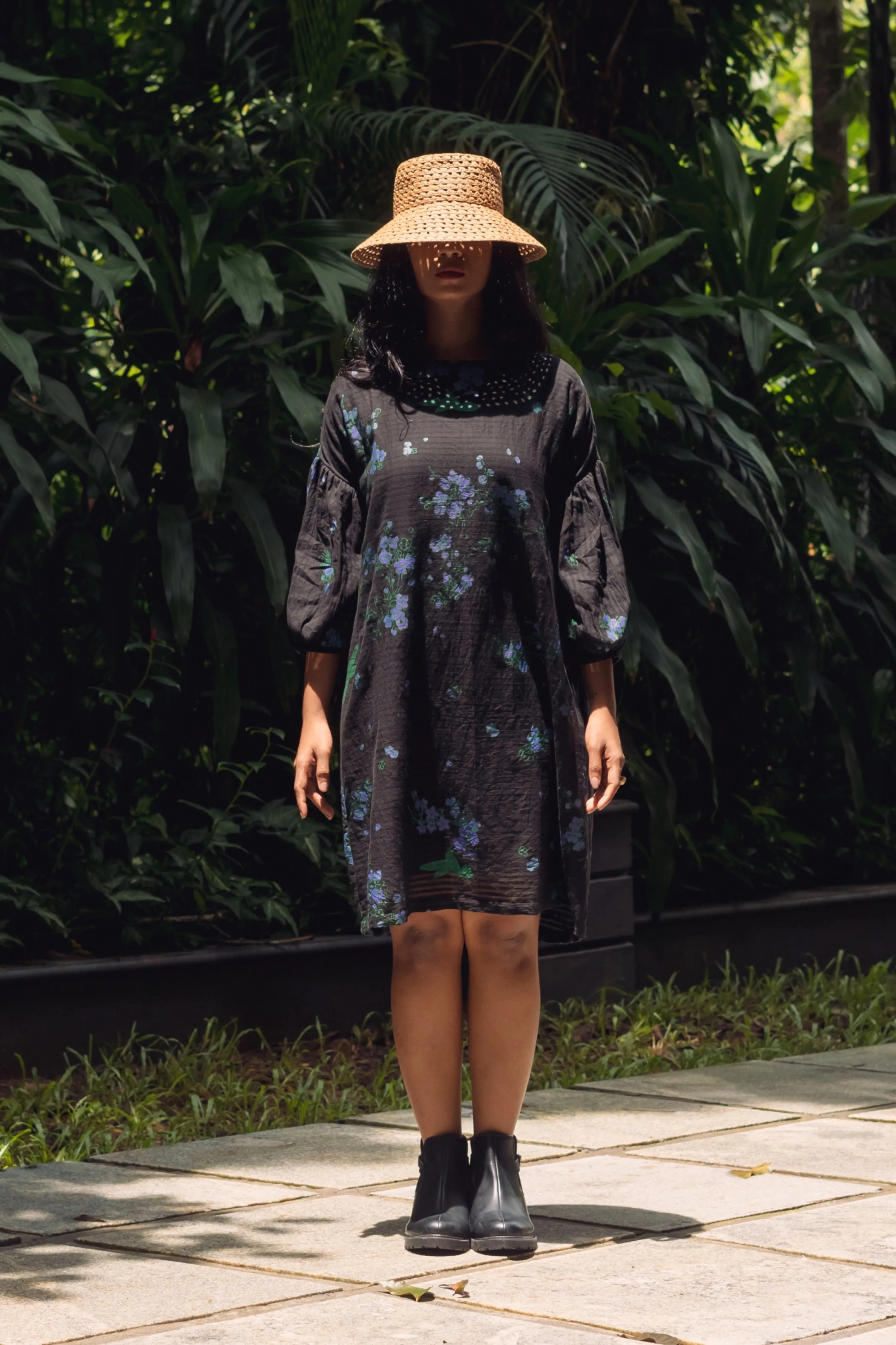 Handwoven Printed Emily Dress- Black