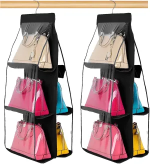 Hanging Handbag Organizer Dust-Proof Storage Holder Bag Wardrobe Closet for Purse Clutch with 6 Larger Pockets (2, 6 bags)