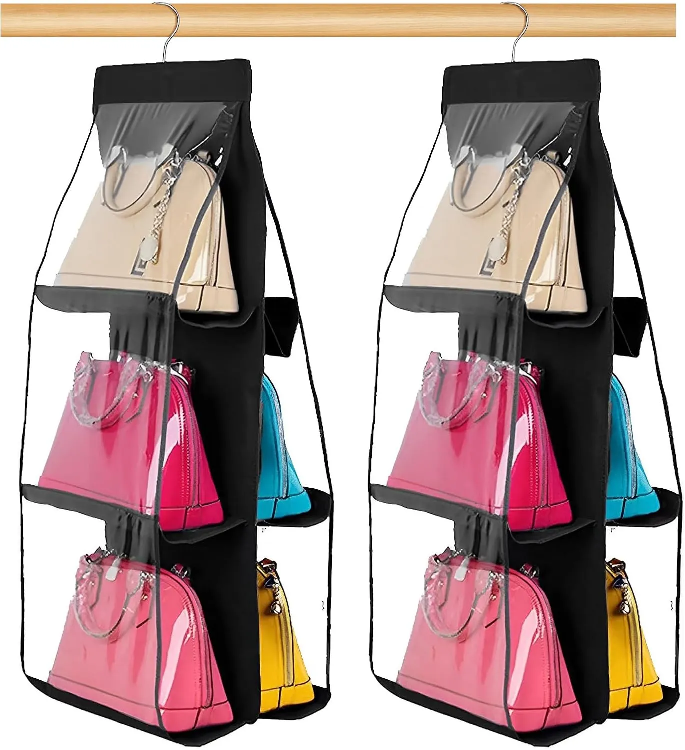 Hanging Handbag Organizer Dust-Proof Storage Holder Bag Wardrobe Closet for Purse Clutch with 6 Larger Pockets (2, 6 bags)