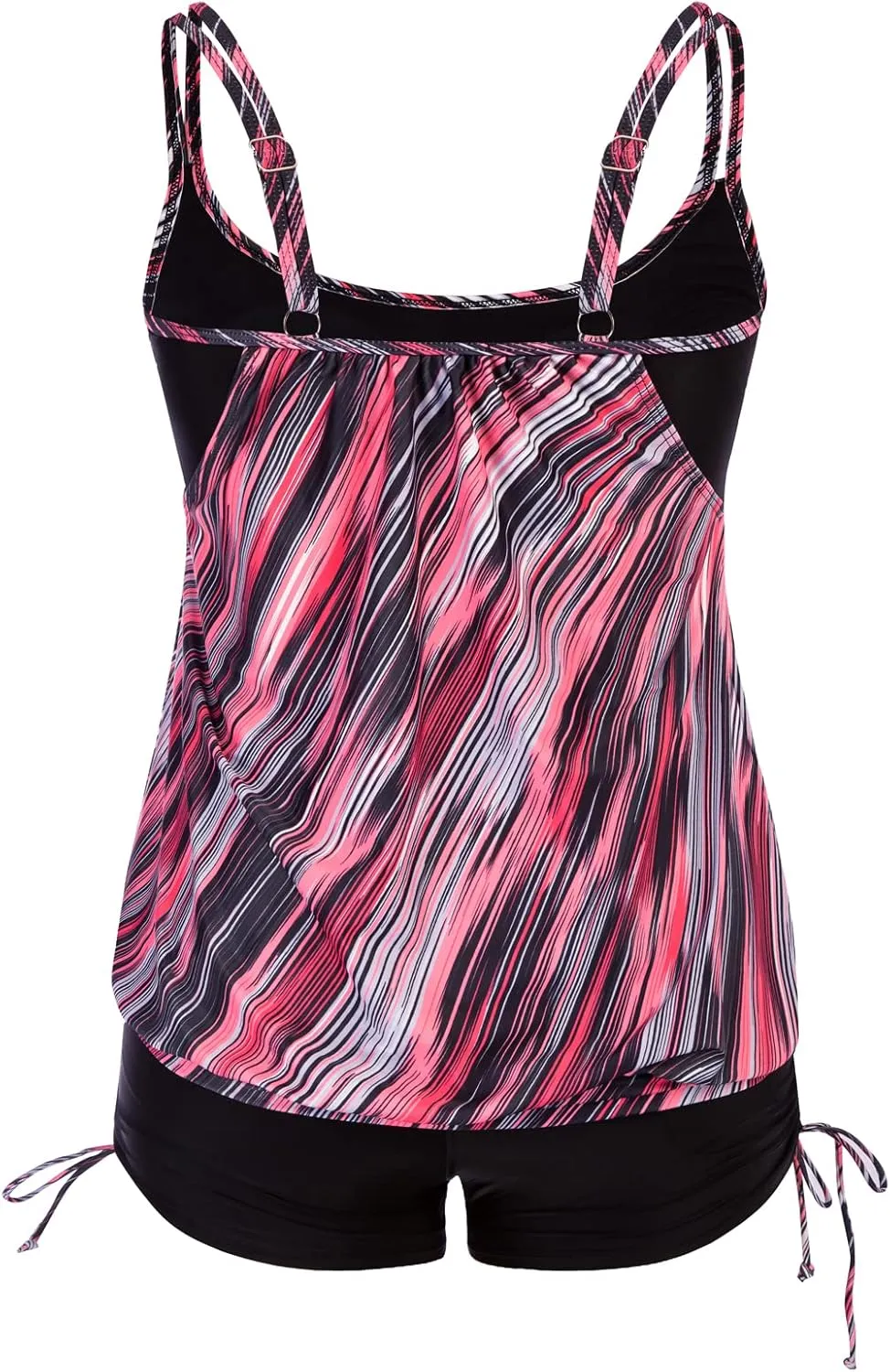 Hanna Nikole Womens Plus Size Striped Printed Strappy Tankini Top with Shorts Two Piece Swimsuit