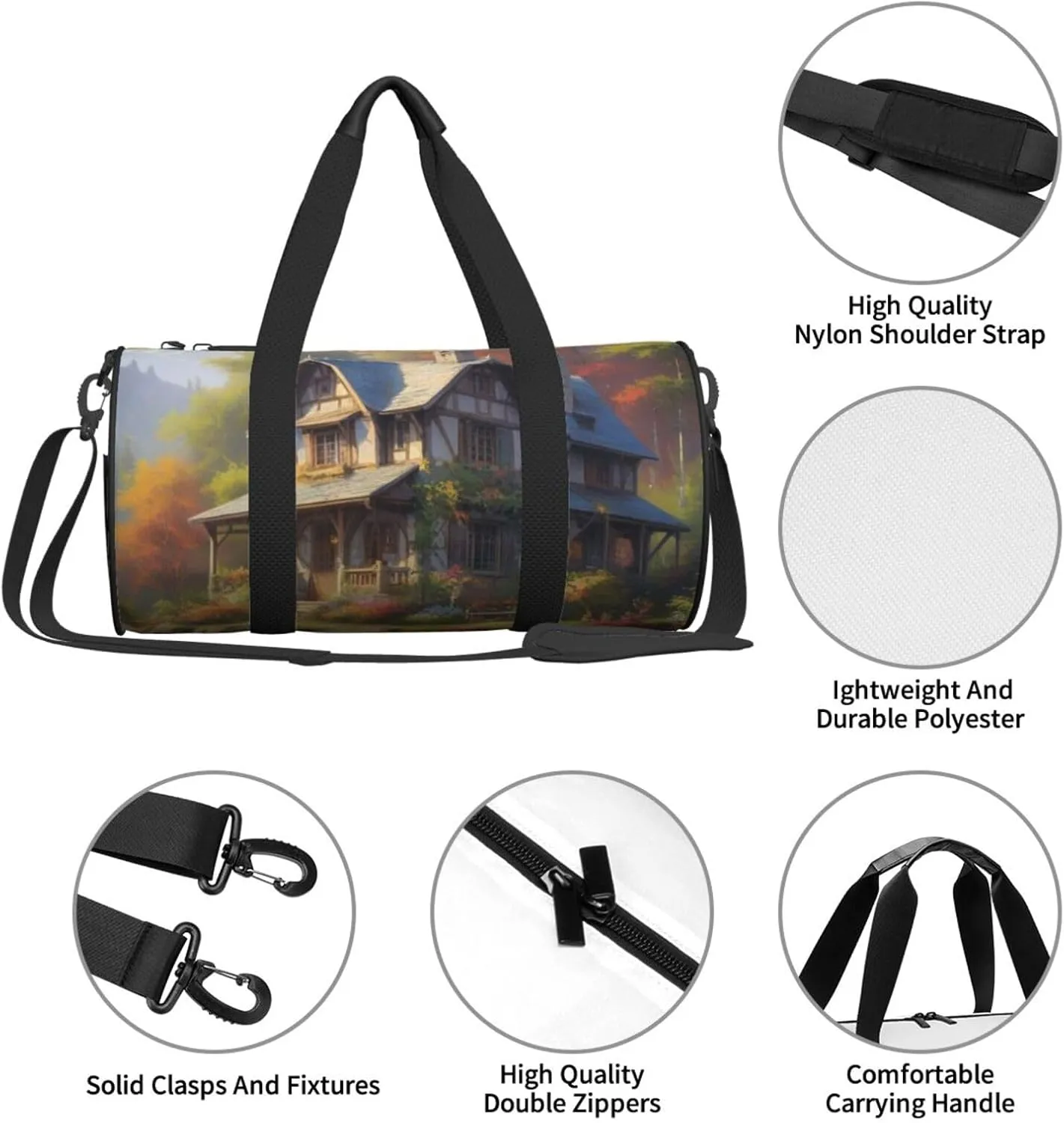Harmonious Haven Printed Travel Bag,Round Personal Item Storage bag,Foldie Duffel Bag for Traveling Vacation,Fitness,Sports