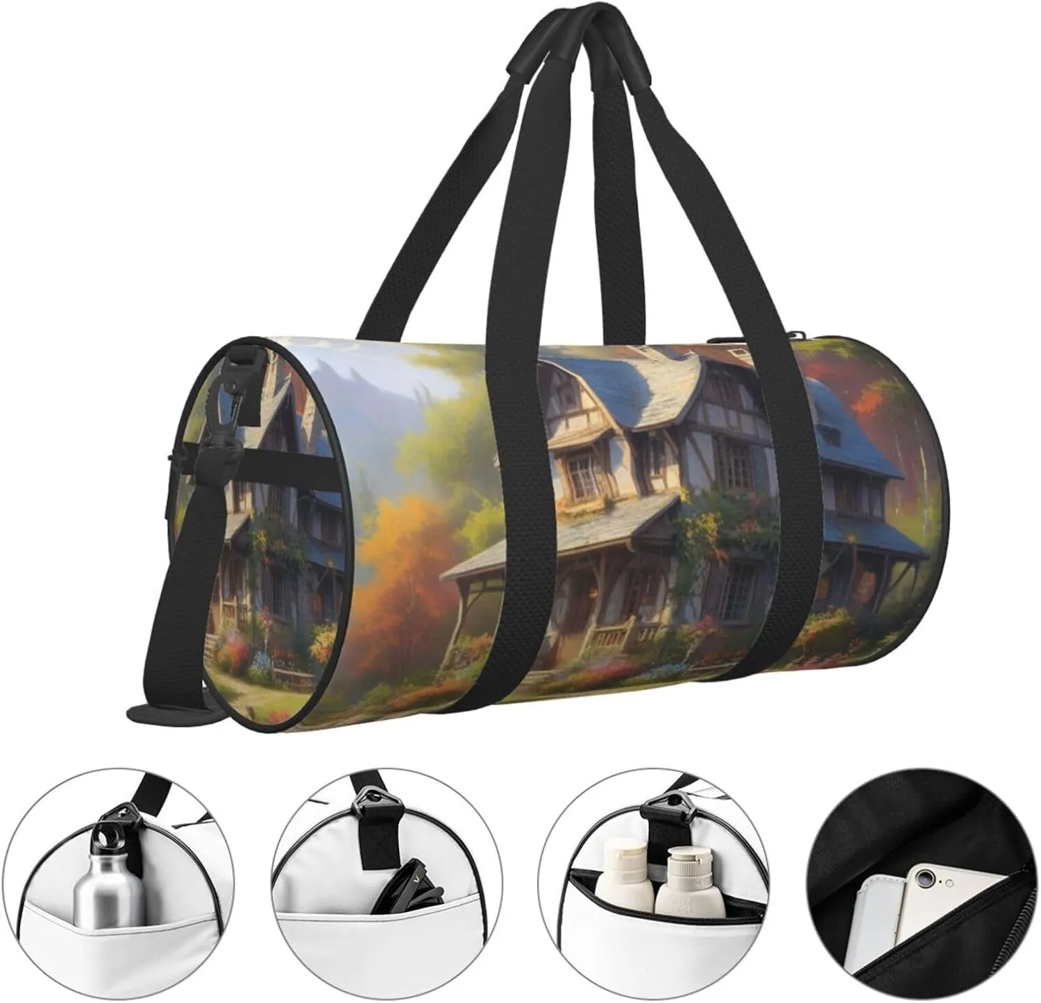 Harmonious Haven Printed Travel Bag,Round Personal Item Storage bag,Foldie Duffel Bag for Traveling Vacation,Fitness,Sports