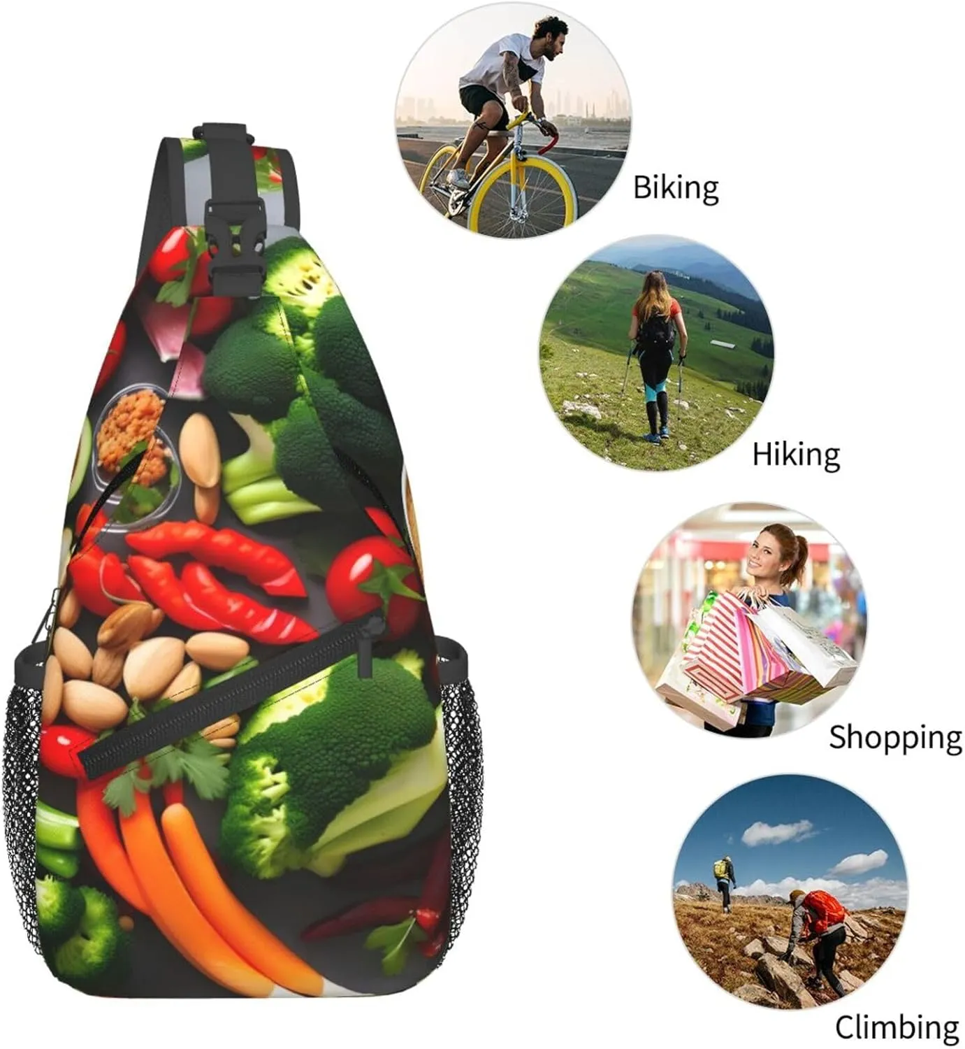 Healthy Food Print Diagonally Sling Bag,Crossbody Sling Backpack Shoulder Chest Bag For Women Men,Hiking