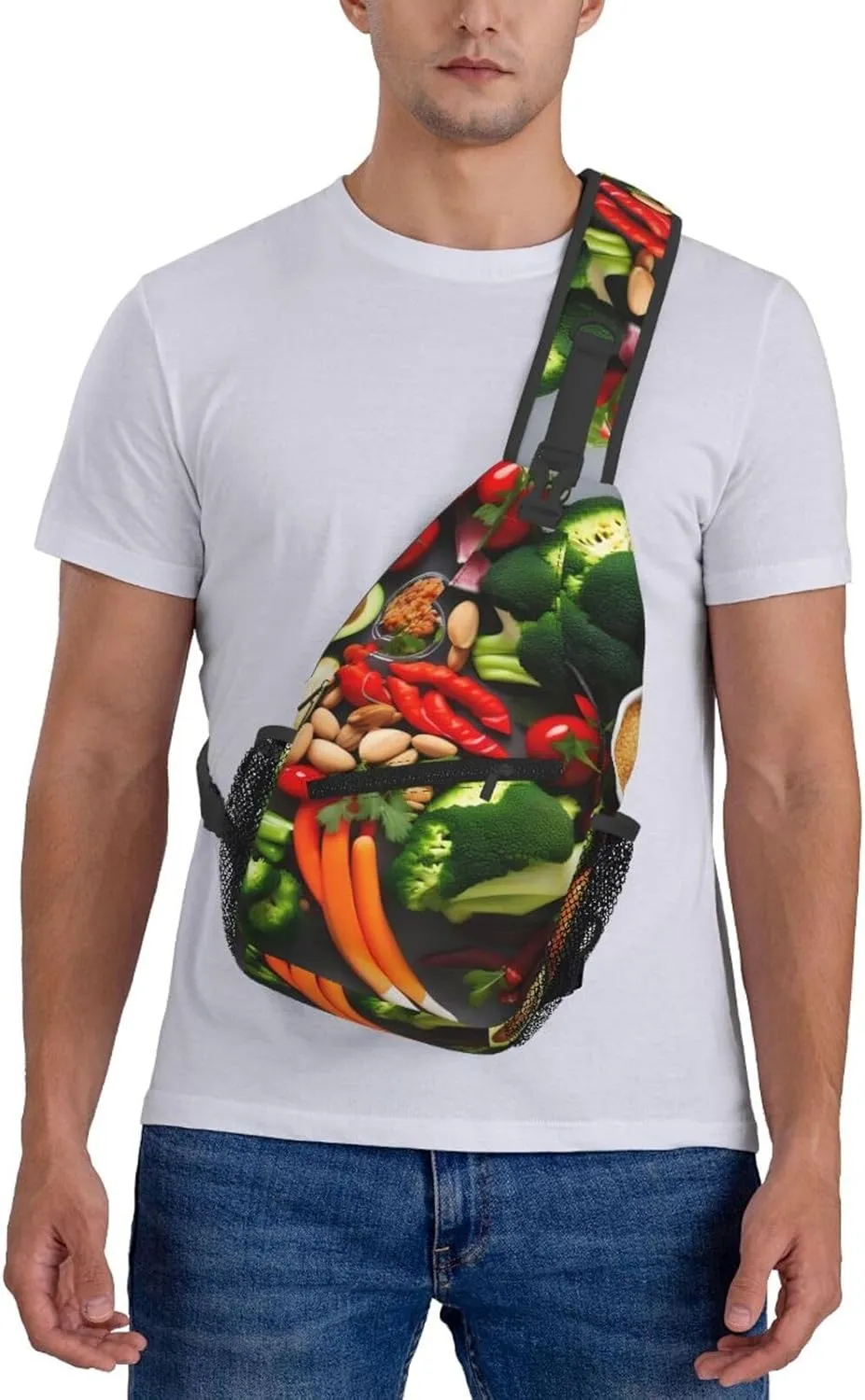 Healthy Food Print Diagonally Sling Bag,Crossbody Sling Backpack Shoulder Chest Bag For Women Men,Hiking