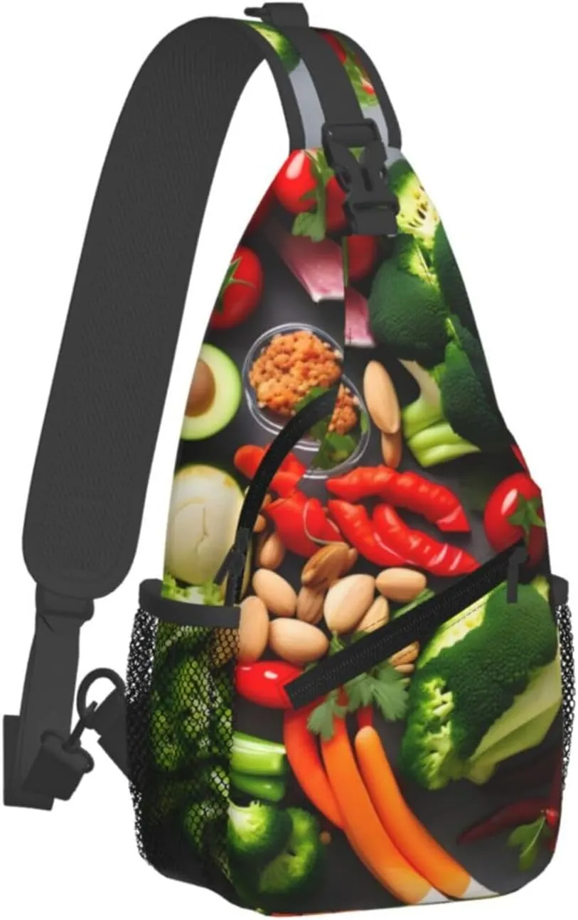 Healthy Food Print Diagonally Sling Bag,Crossbody Sling Backpack Shoulder Chest Bag For Women Men,Hiking