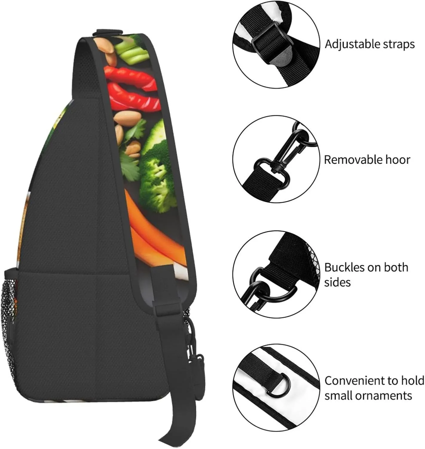 Healthy Food Print Diagonally Sling Bag,Crossbody Sling Backpack Shoulder Chest Bag For Women Men,Hiking