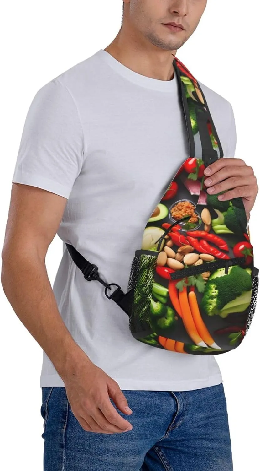 Healthy Food Print Diagonally Sling Bag,Crossbody Sling Backpack Shoulder Chest Bag For Women Men,Hiking