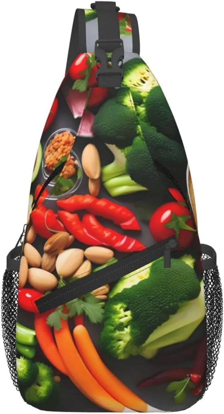 Healthy Food Print Diagonally Sling Bag,Crossbody Sling Backpack Shoulder Chest Bag For Women Men,Hiking
