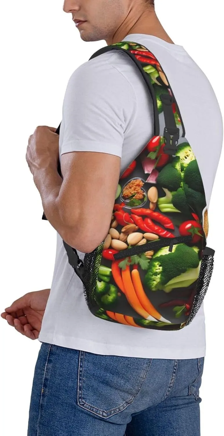 Healthy Food Print Diagonally Sling Bag,Crossbody Sling Backpack Shoulder Chest Bag For Women Men,Hiking