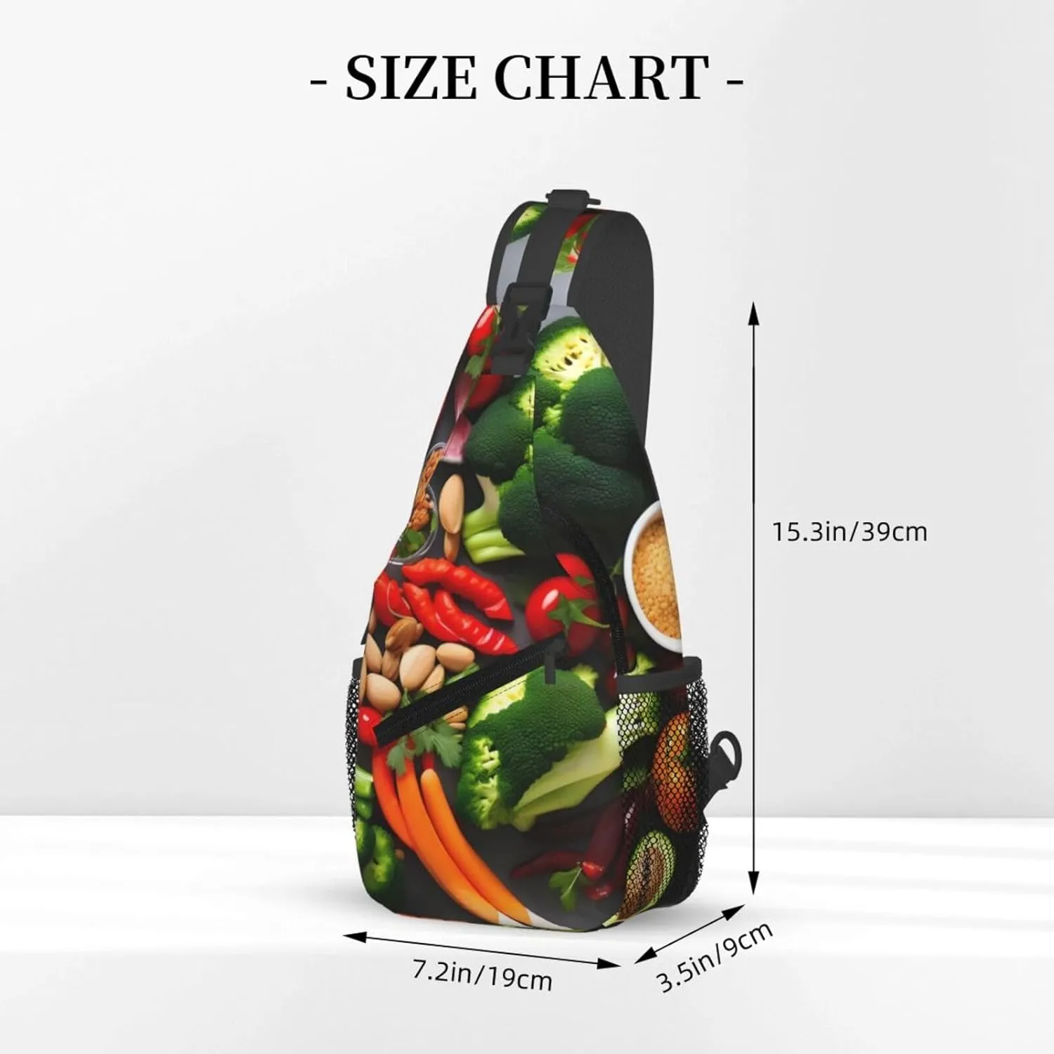 Healthy Food Print Diagonally Sling Bag,Crossbody Sling Backpack Shoulder Chest Bag For Women Men,Hiking