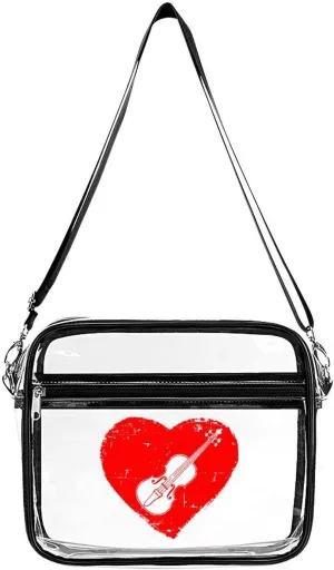 Heart Violin Love Clear Crossbody Bag with Adjustable Shoulder Strap PVC Clear Purse Messenger Bag for Men Women