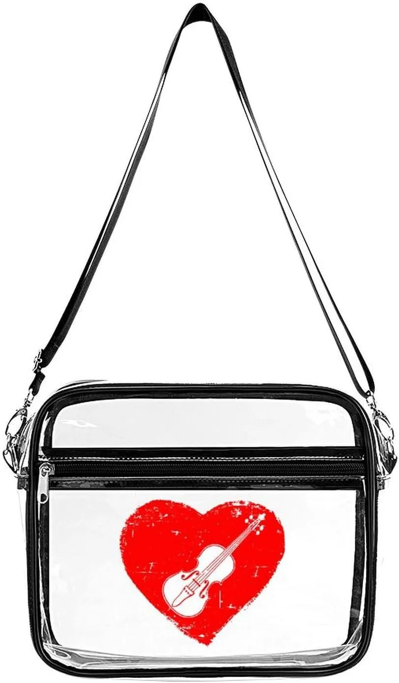 Heart Violin Love Clear Crossbody Bag with Adjustable Shoulder Strap PVC Clear Purse Messenger Bag for Men Women