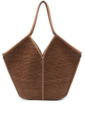 HEREU Leather Trimmed Raffia Tote Handbag