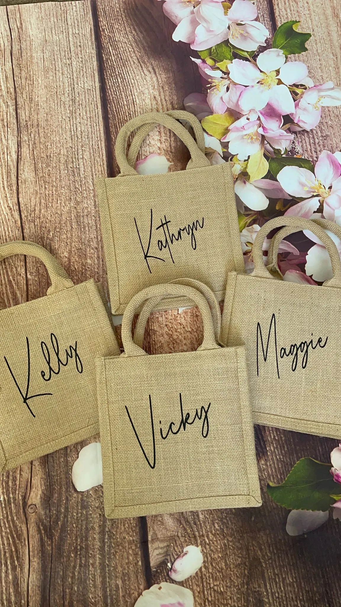 Hessian tote jute bag, personalised with name. Ideal gift