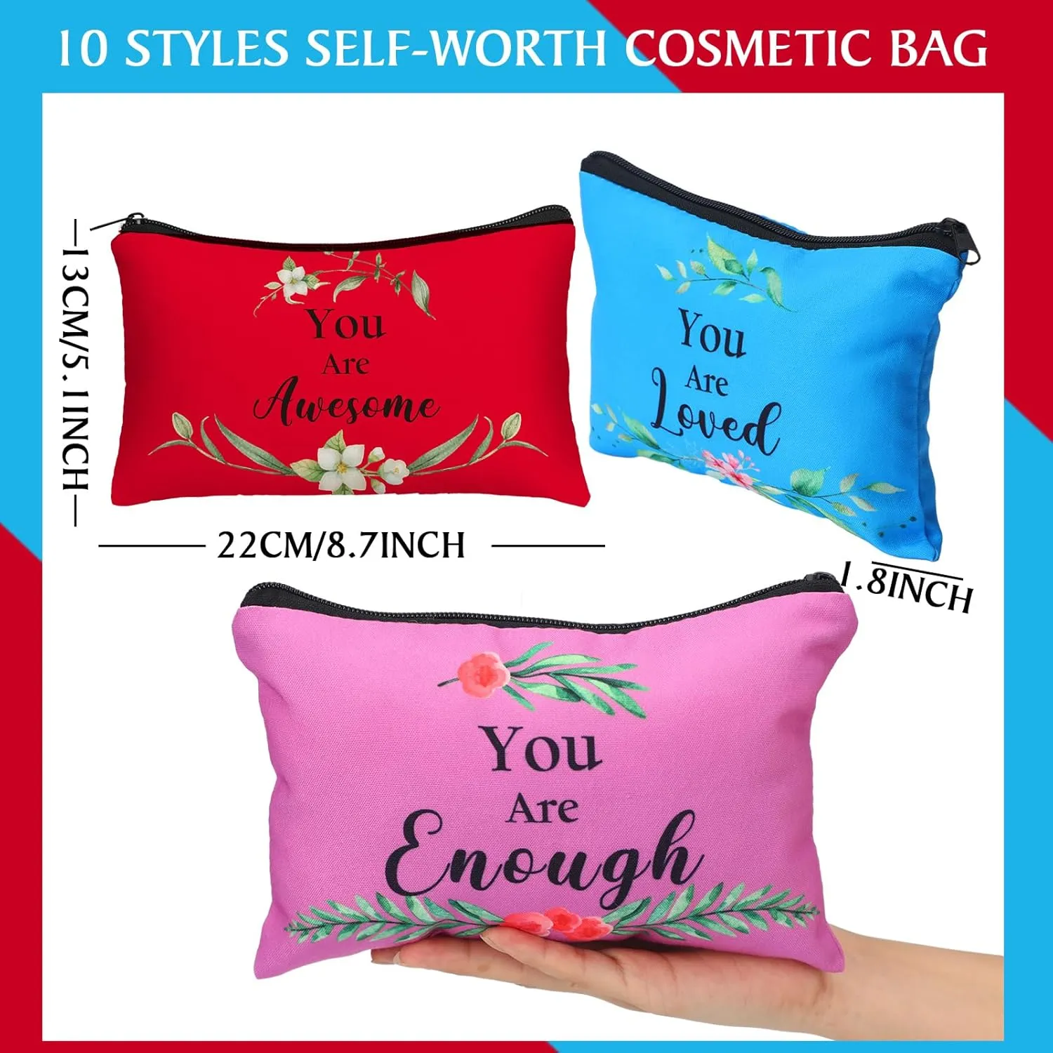 Hillban 10 Pcs Inspirational Cosmetic Bag Gifts for Mother's Day Women Bulk Christian Gifts for Women Church Employee Appreciation Makeup Bag Canvas Travel Pouch You Are Amazing(Fresh,Colorful)