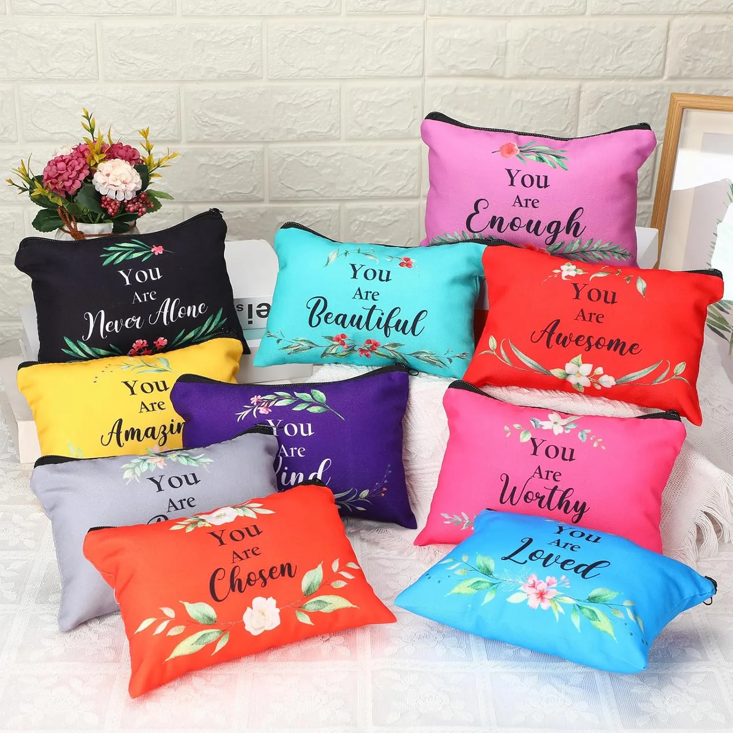 Hillban 10 Pcs Inspirational Cosmetic Bag Gifts for Mother's Day Women Bulk Christian Gifts for Women Church Employee Appreciation Makeup Bag Canvas Travel Pouch You Are Amazing(Fresh,Colorful)