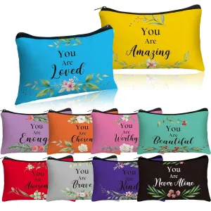 Hillban 10 Pcs Inspirational Cosmetic Bag Gifts for Mother's Day Women Bulk Christian Gifts for Women Church Employee Appreciation Makeup Bag Canvas Travel Pouch You Are Amazing(Fresh,Colorful)