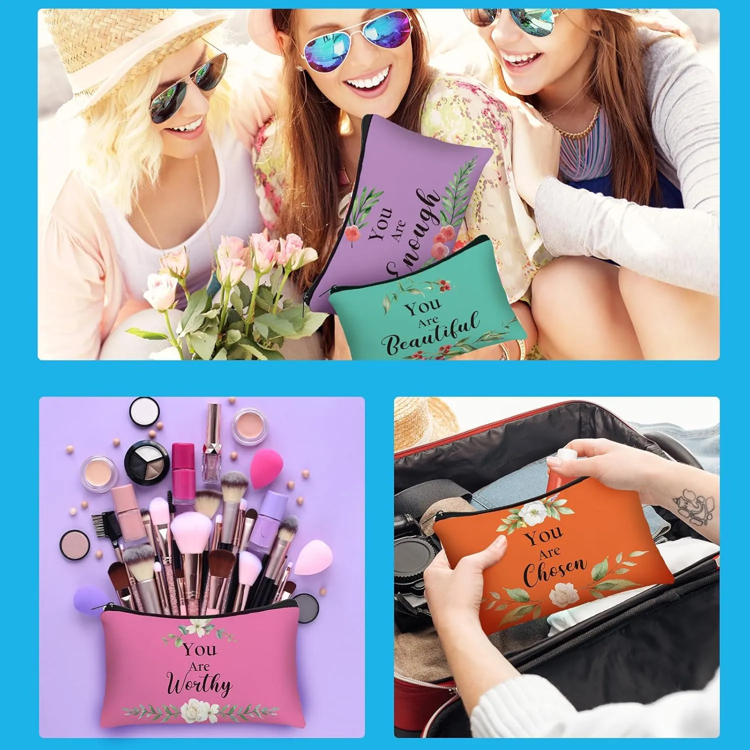 Hillban 10 Pcs Inspirational Cosmetic Bag Gifts for Mother's Day Women Bulk Christian Gifts for Women Church Employee Appreciation Makeup Bag Canvas Travel Pouch You Are Amazing(Fresh,Colorful)