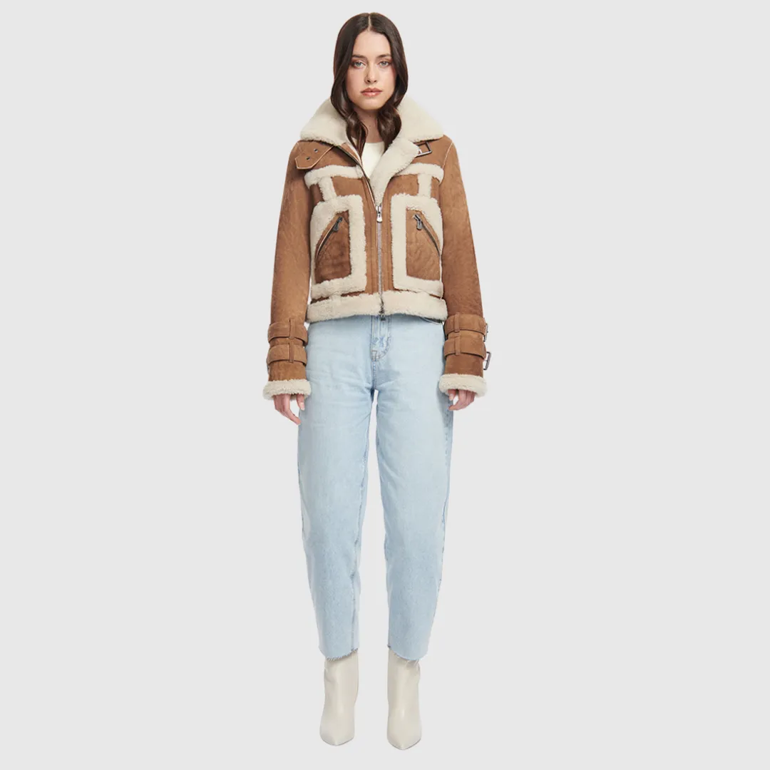 HiSO Doll Cashew Shearling Biker Jacket