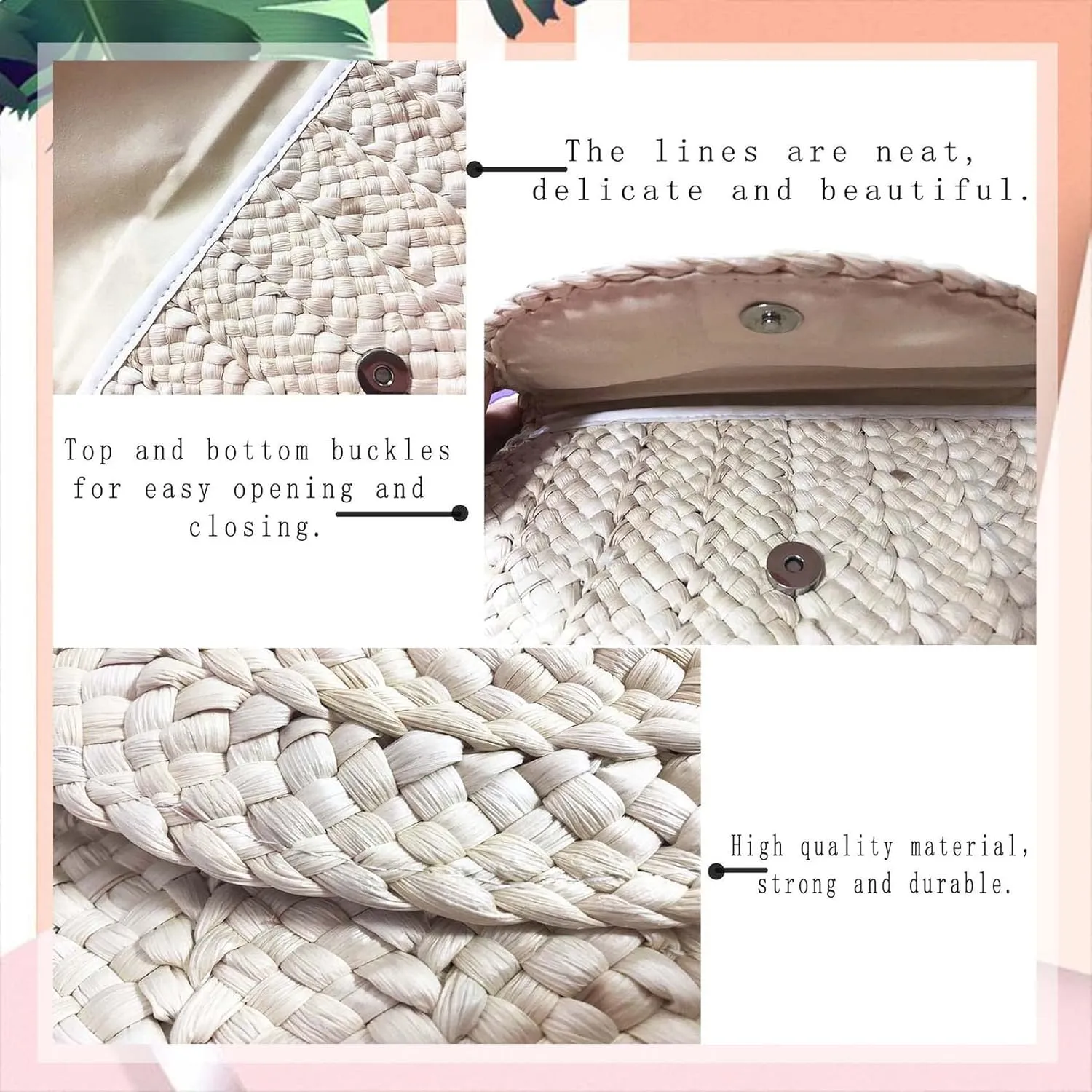 HJMND Women's Straw Clutch Woven Purse Summer Beach Bags Envelope Wallet Straw Bag