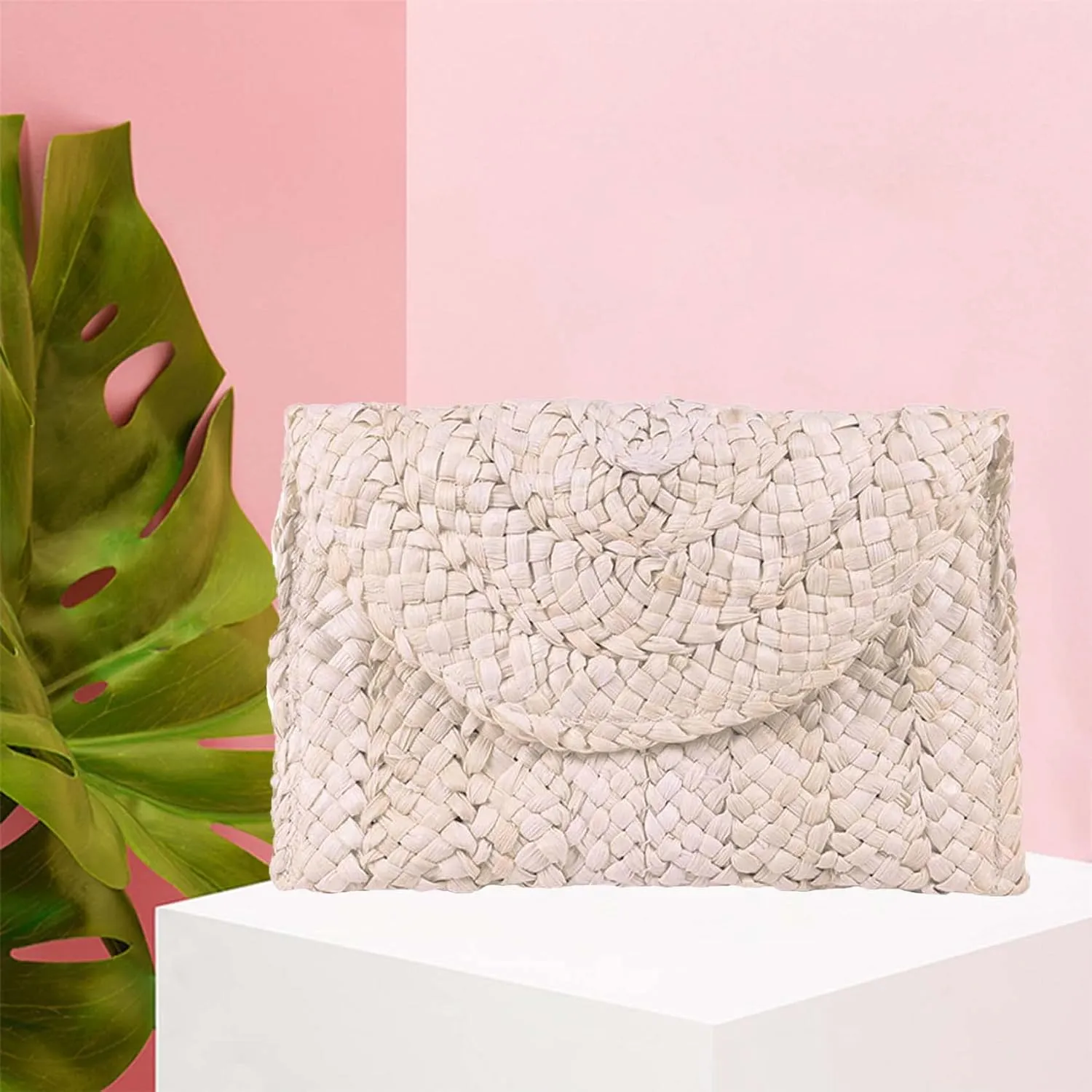 HJMND Women's Straw Clutch Woven Purse Summer Beach Bags Envelope Wallet Straw Bag