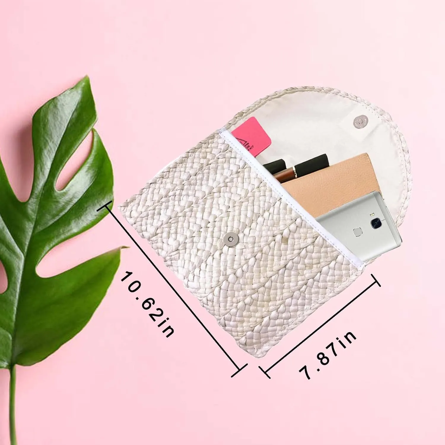 HJMND Women's Straw Clutch Woven Purse Summer Beach Bags Envelope Wallet Straw Bag