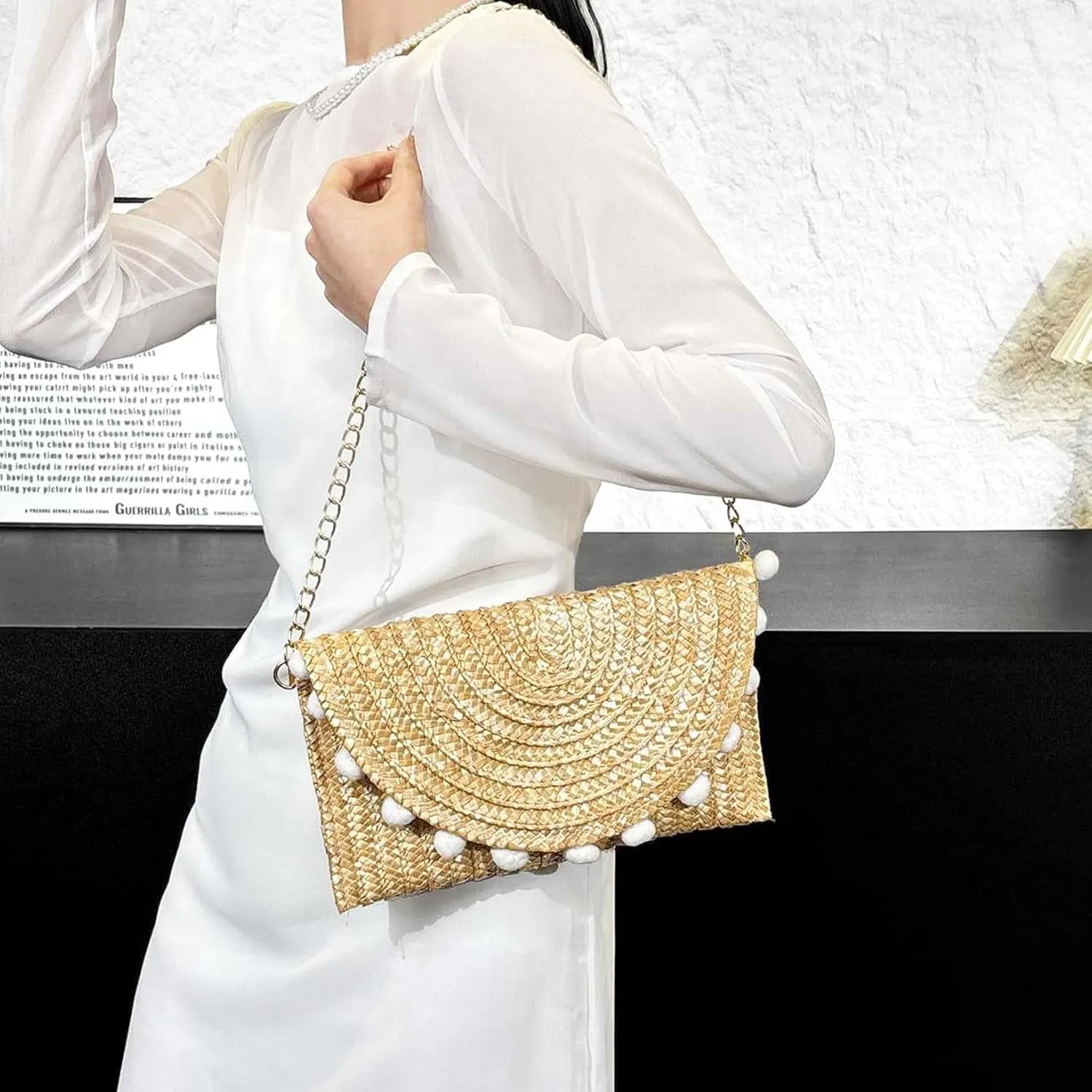 HJMND Women's Straw Clutch Woven Purse Summer Beach Bags Envelope Wallet Straw Bag