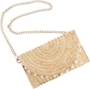 HJMND Women's Straw Clutch Woven Purse Summer Beach Bags Envelope Wallet Straw Bag