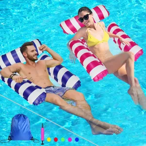 HJW 2-Pack Water Lounger Chair, Inflatable Float, Multi-Purpose Hammock for Pool - Adults Floating Row (Striped Dark Blue   Rose Red)
