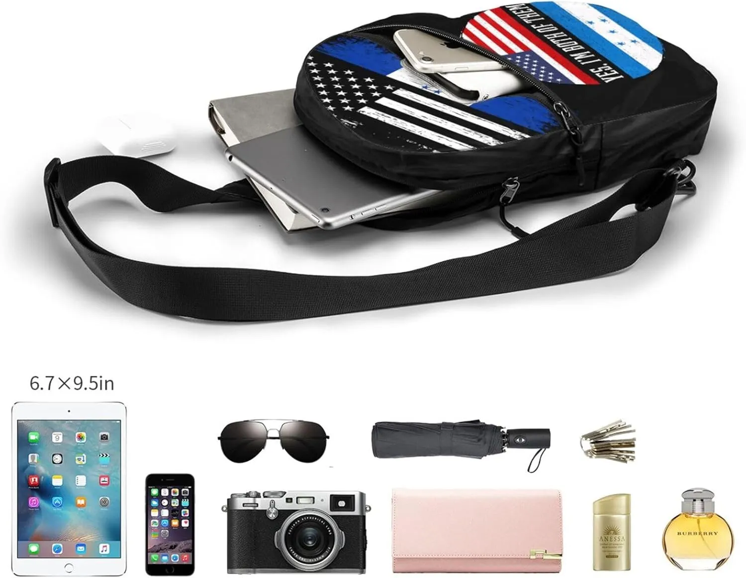 Honduran American Flag Pride Honduras Packable Crossbody Bag Portable Sling Bags Foldable Travel Daypack Reusable Sports Shoulder Backpack Diagonally Chest Bag for Workout