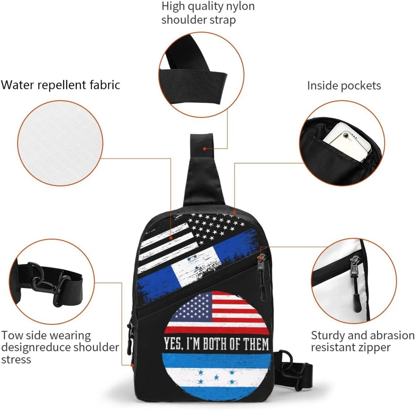 Honduran American Flag Pride Honduras Packable Crossbody Bag Portable Sling Bags Foldable Travel Daypack Reusable Sports Shoulder Backpack Diagonally Chest Bag for Workout
