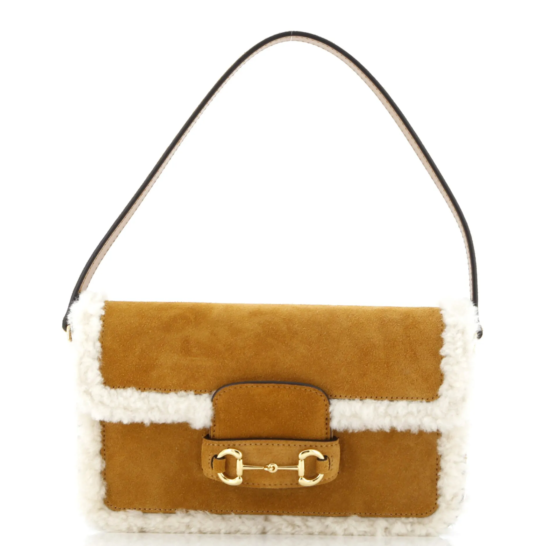 Horsebit 1955 Flap Shoulder Bag Suede with Shearling Mini