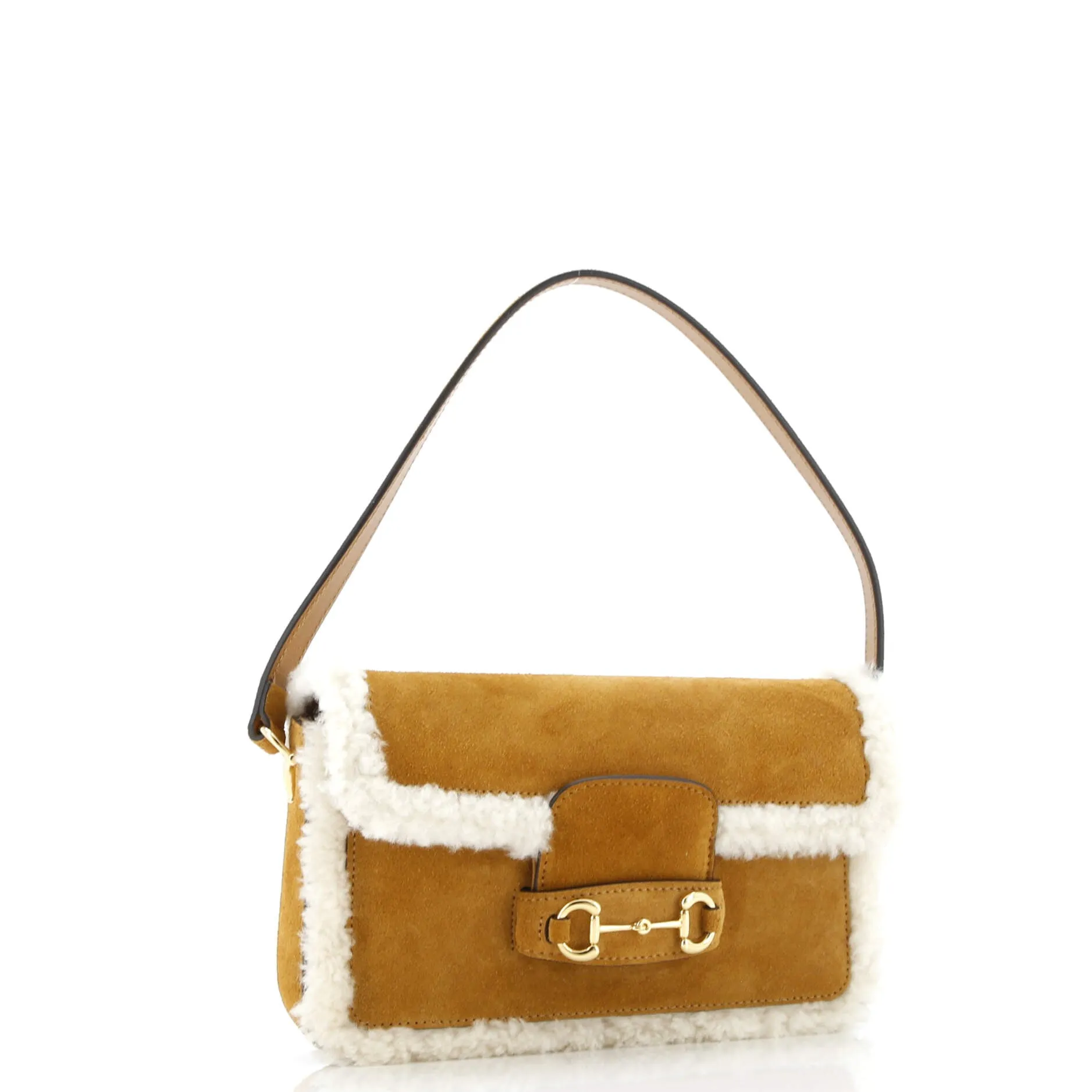 Horsebit 1955 Flap Shoulder Bag Suede with Shearling Mini