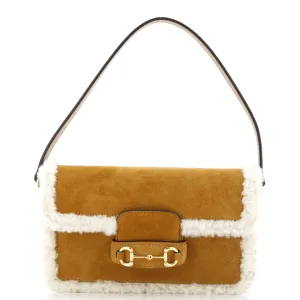 Horsebit 1955 Flap Shoulder Bag Suede with Shearling Mini
