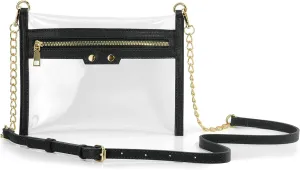 HOXIS Clear Zipper Purse Stadium Approved Women Chain Crossbody Bag Convertible Wristlet Clutch