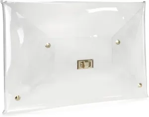 HOXIS Large Size PVC Clear Envelope Clutch Gold Chain Crossbody Bag Women's Purse