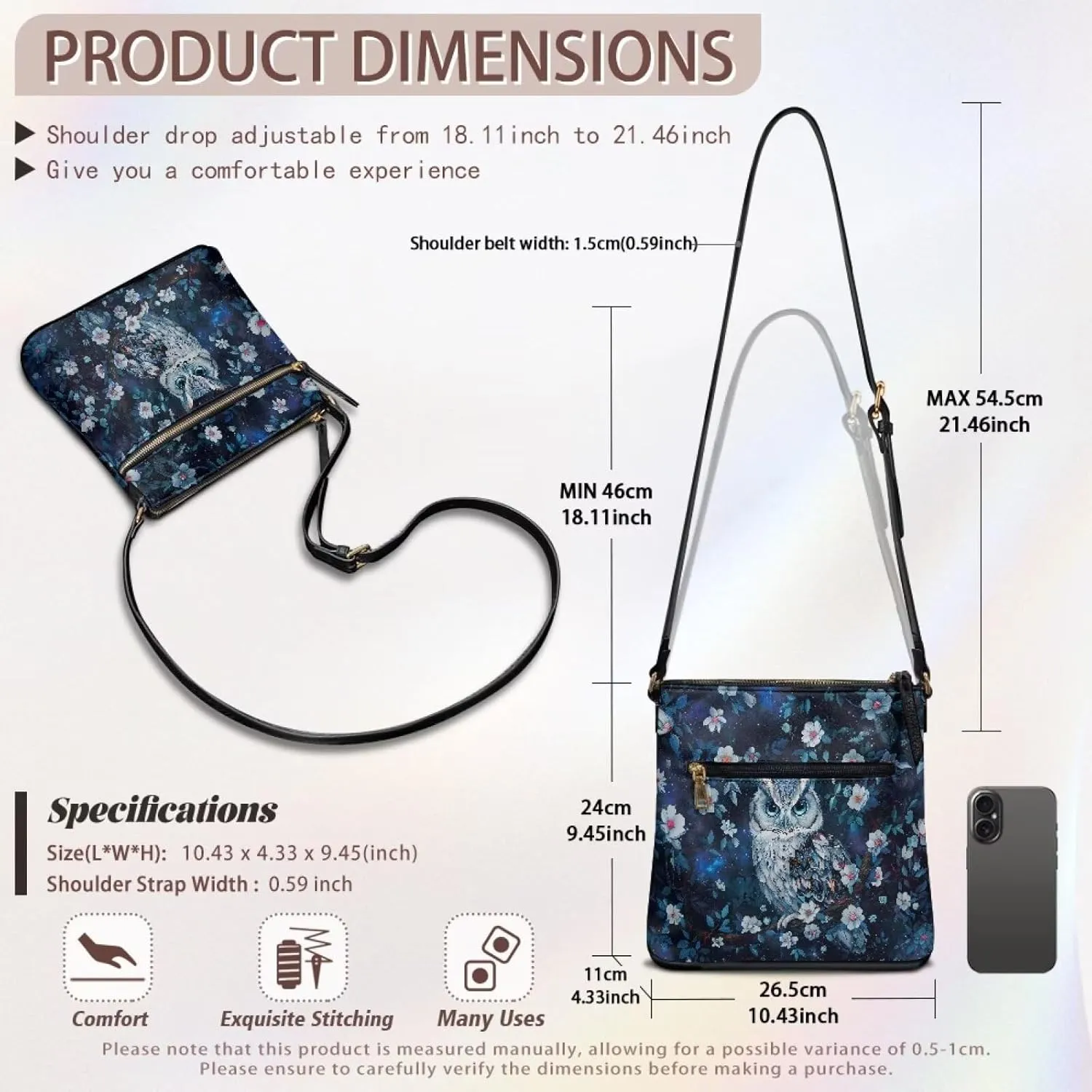 HUGS IDEA Crossbody Purse Leather Handbag for Women Men Shoulder Purse Large Cell Phone Bag
