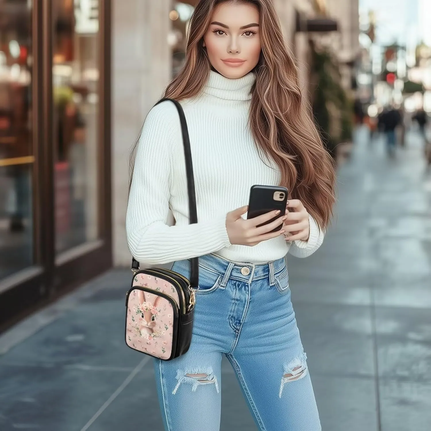 HUGS IDEA Small Women's Crossbody Bag Cell Phone Purse with Adjustable Shoulder Strap for Work Travel
