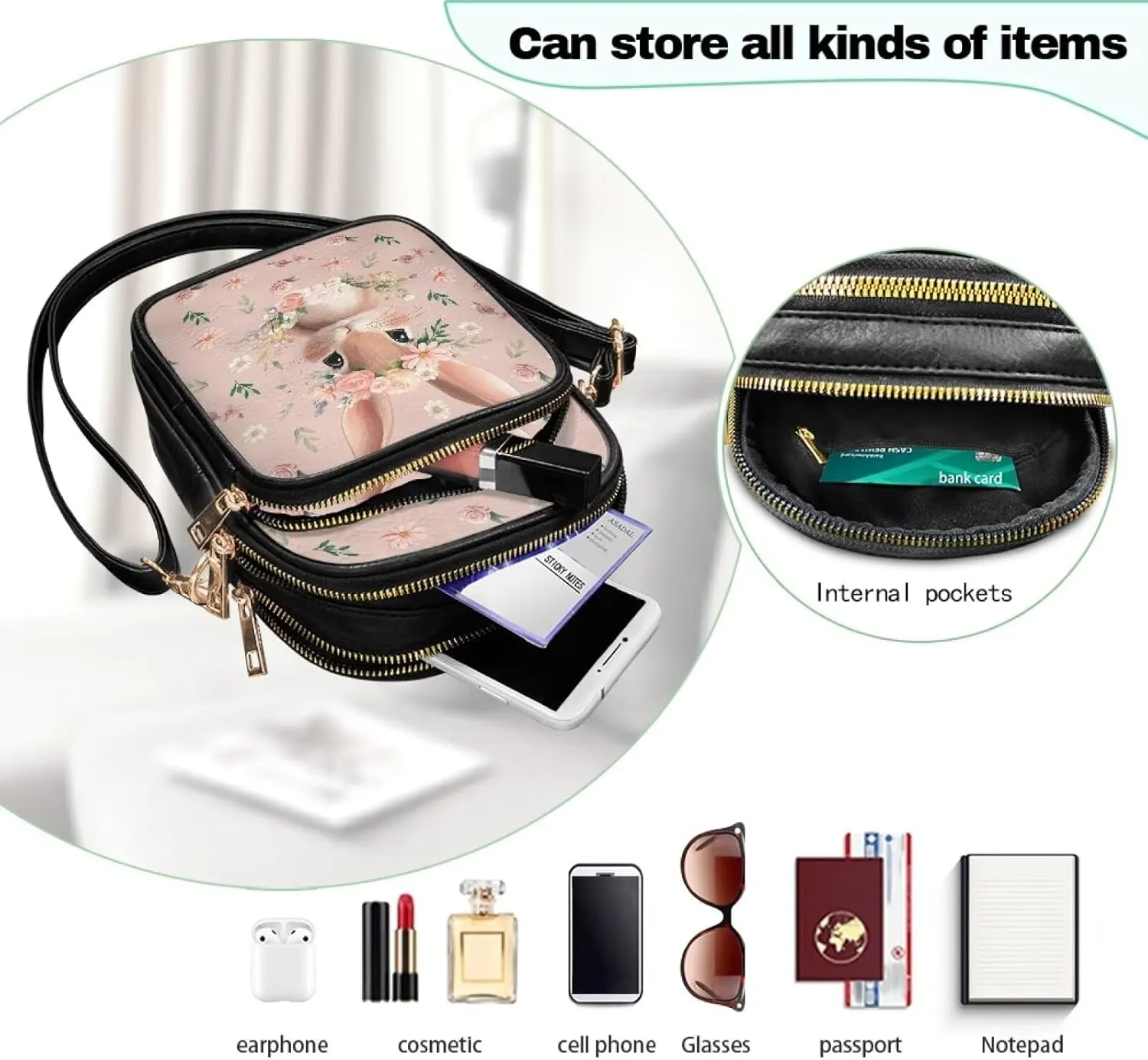 HUGS IDEA Small Women's Crossbody Bag Cell Phone Purse with Adjustable Shoulder Strap for Work Travel