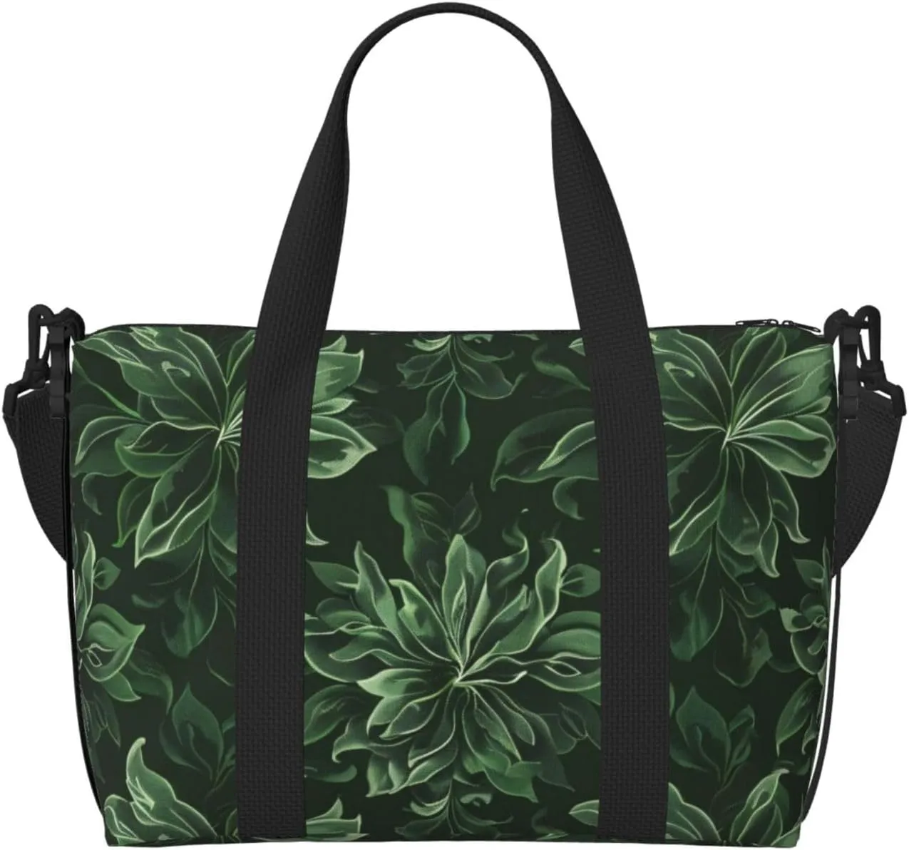 Hunter Green Floral Petals Pattern Printed Travel Duffel Bag for Men Women Shoulder Weekender Overnight Bags for for Beach Swim Sports Gym