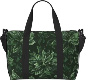 Hunter Green Floral Petals Pattern Printed Travel Duffel Bag for Men Women Shoulder Weekender Overnight Bags for for Beach Swim Sports Gym