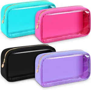 Hushee 4 Pcs Clear Nylon Makeup Bag for Women Gifts Preppy Cosmetic Bag PVC Travel Toiletry Zipper Pouch Waterproof Storage Organizer Pouch for Women(Small)