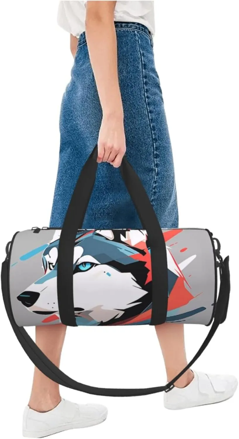 Husky Dog Printed Travel Bag,Round Personal Item Storage bag,Foldie Duffel Bag for Traveling Vacation,Fitness,Sports