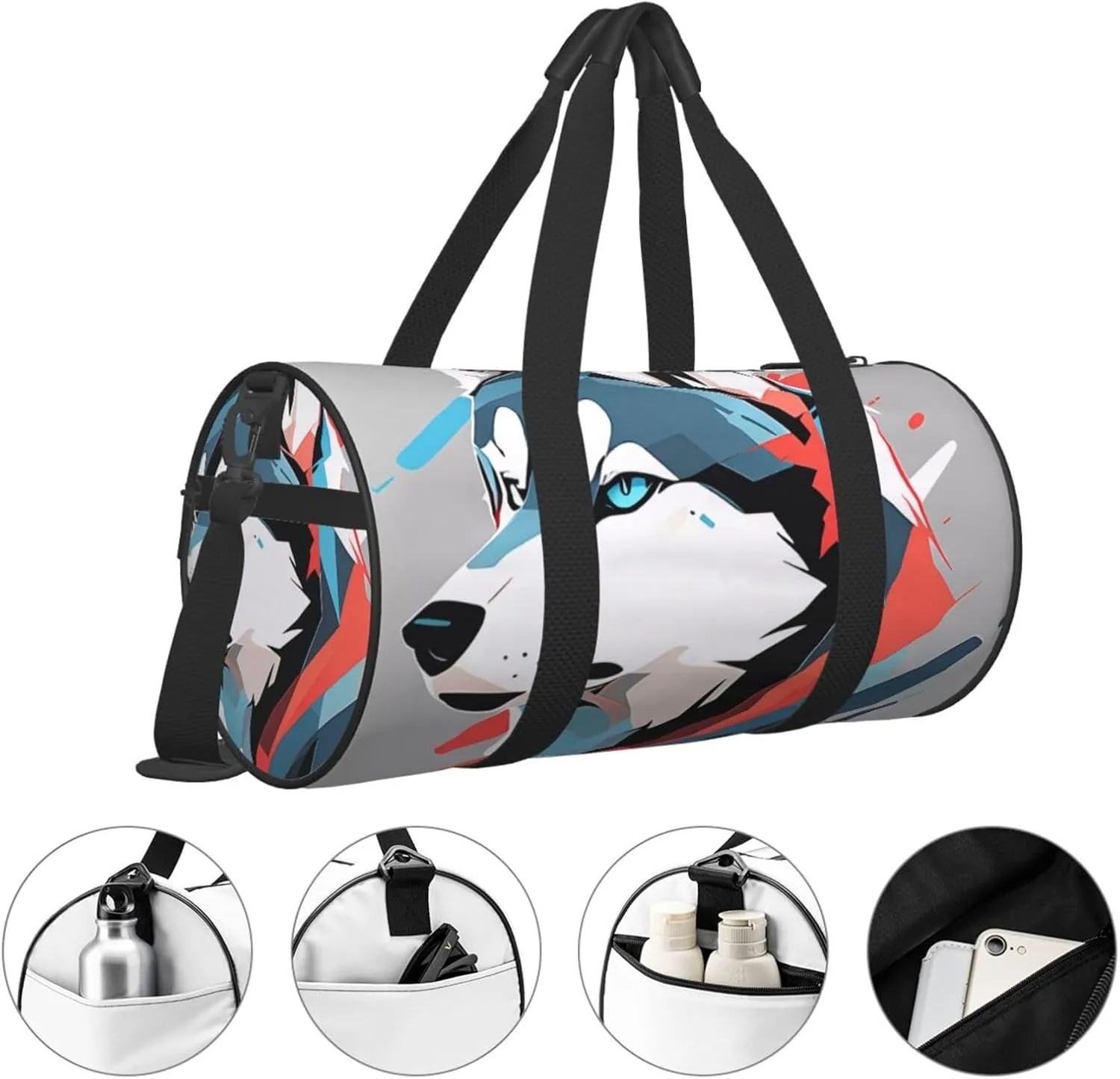 Husky Dog Printed Travel Bag,Round Personal Item Storage bag,Foldie Duffel Bag for Traveling Vacation,Fitness,Sports