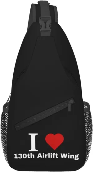 I love 130th Airlift Wing Crossbody Bags For Women Men Chest Backpack Gym Shoulder Bag Travel Outdoor Sports Casual Crossbody Bags