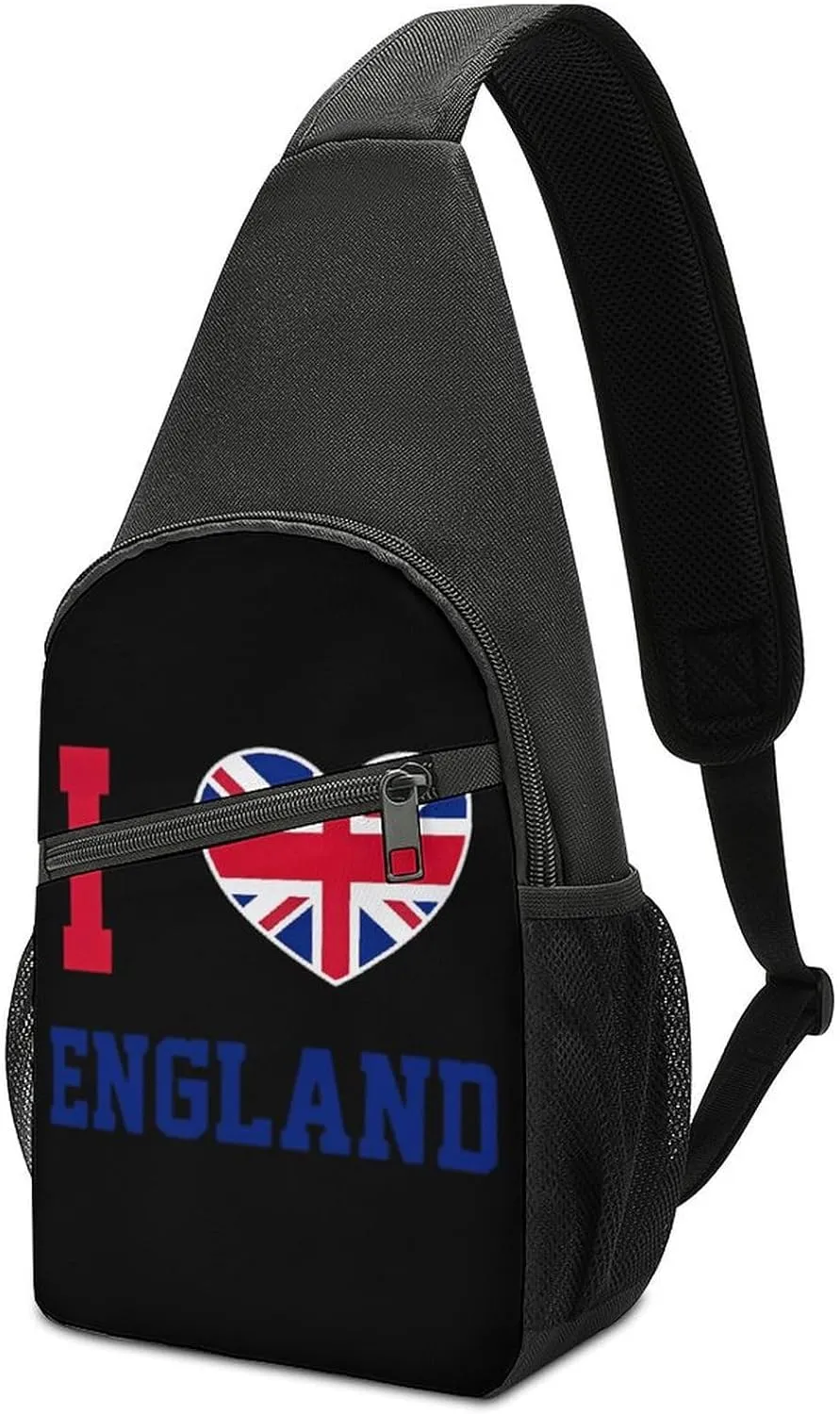 I Love Britain United Kingdom England Casual Crossbody Bag Travel Shoulder Bag Hiking Chest Bag Sling Backpack with Pocket for Men Women