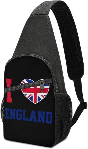 I Love Britain United Kingdom England Casual Crossbody Bag Travel Shoulder Bag Hiking Chest Bag Sling Backpack with Pocket for Men Women