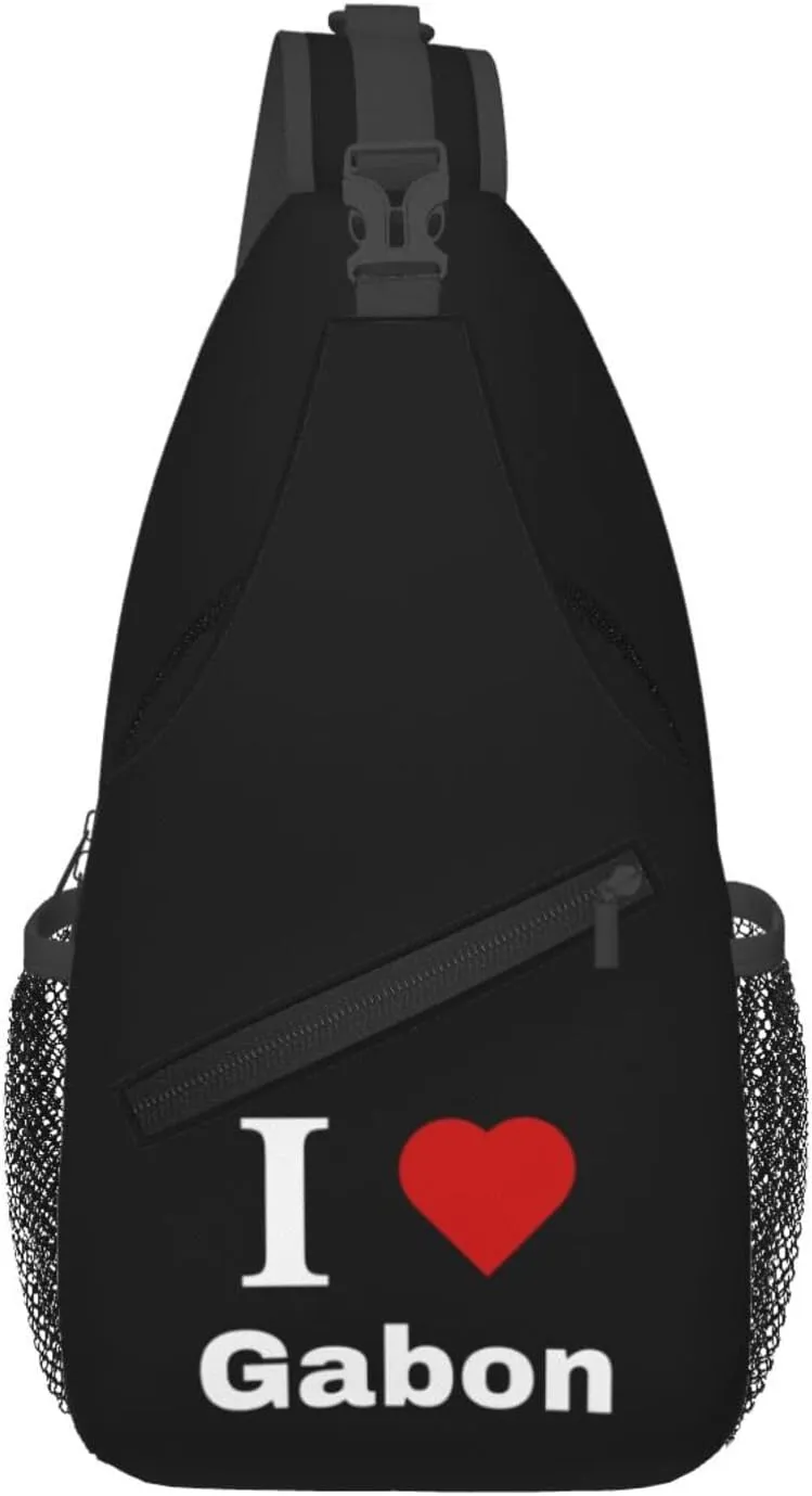 I love Gabon Crossbody Bags For Women Men Chest Backpack Gym Shoulder Bag Travel Outdoor Sports Casual Crossbody Bags