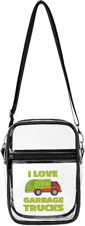 I Love Garbage Trucks Clear Purse Stadium Crossbody Bags with Adjustable and Removable Strap Shoulder Handbags