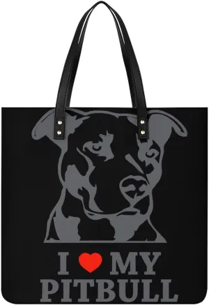 I Love My Pitbull Novelty Tote Bags for Women Funny Handbags Top Handle Purses Crossbody Shoulder Bag Fashion